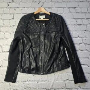 Caslon Leather Black Full Zip Soft Shell Fabric Accent Moto Jacket Size Medium